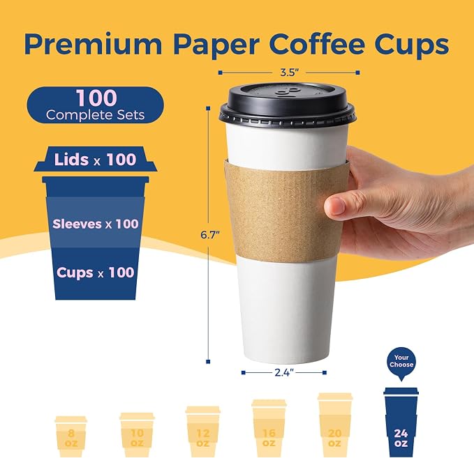 Fit Meal Prep 24 oz 100 Pack To Go Coffee Cups