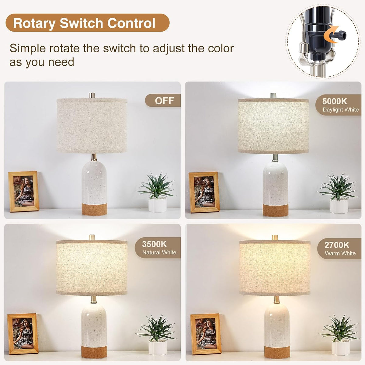 GyroVu Table Lamps Set of 2, Bedside Table Lamp for Bedroom Living Room