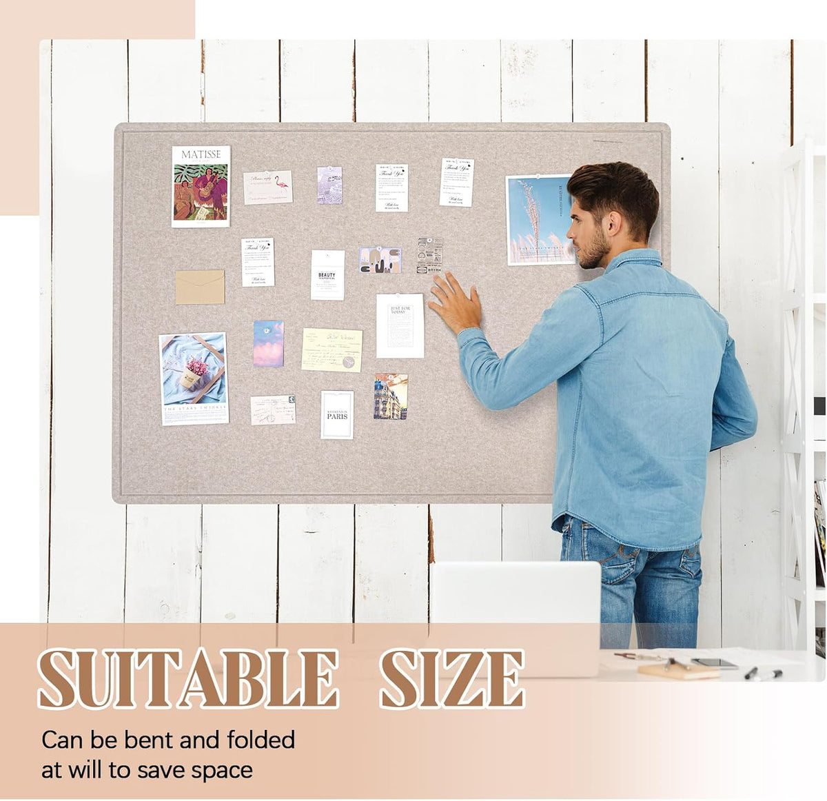 Extra Large Felt Bulletin Board, 72" X 48" Foldable Pin Board, Beige