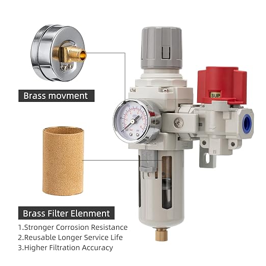 Industrial Air Compressor Filter Regulator Combo 3/8" NPT 0-150 PSI Gauge