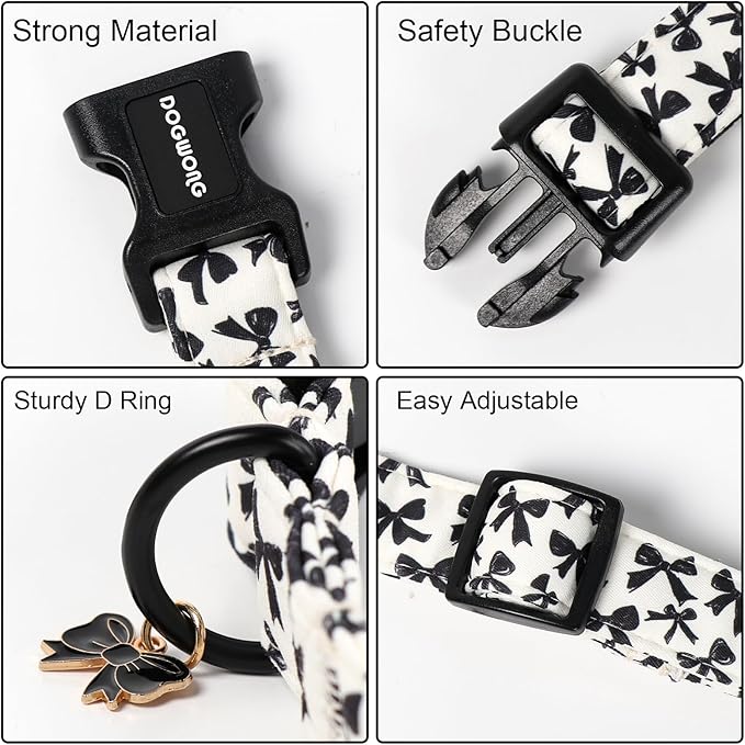 DOGWONG Cute Dog Collar, Black Bow Pattern Dog Collar, Girl Female Dog Collars with Strong Plastic Buckle for Small Dogs,XS
