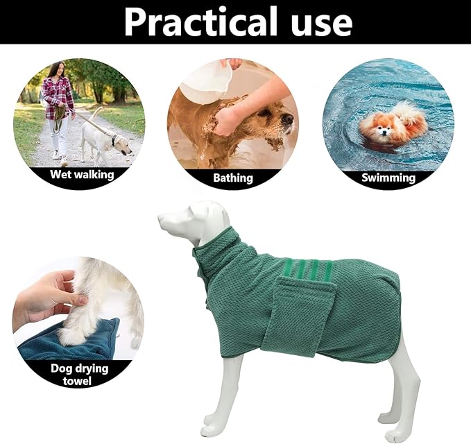 Geyecete Pineapple Grid Fast Drying Super Absorbent Dog Cat Bath Robe Towel - Green - XS