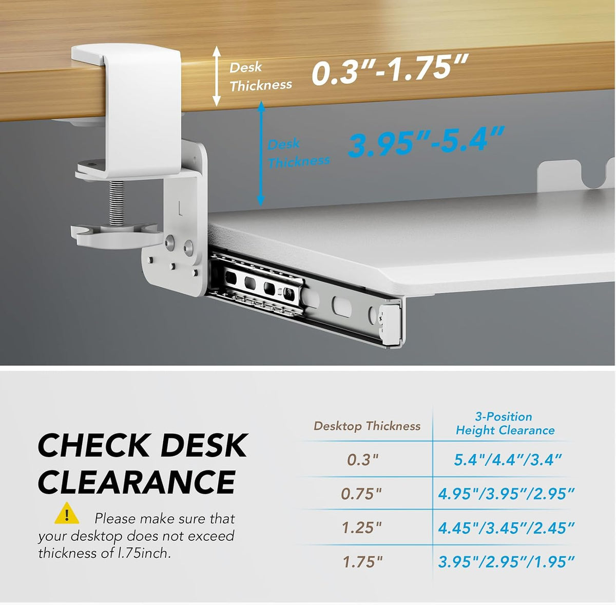 Keyboard Tray Under Desk Pull Out with Extra Sturdy C Clamp Mount System