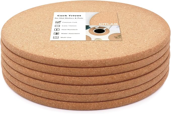 Cork Trivets for Hot Dishes, Hot Pots and Pans, 10 Inch 6 Pcs | High Density