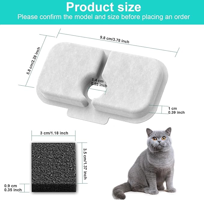 48-Pack Cat Water Fountain Filter Repalcement,For PETLIBRO Dockstream Cat Water Fountain PLWF005/PLWF115/PLWF105, Pet libroTriple Filtration System with Pre-filter Sponge