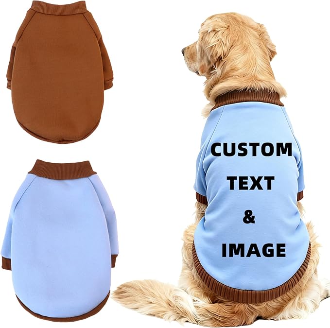 Custom Dog Hoodie, Personalized Sweatshirt with Photo Text Name Logo, Customized Hooded Sweater for Small Medium Large Dogs & Cats (Blue + Brown Border, Medium)