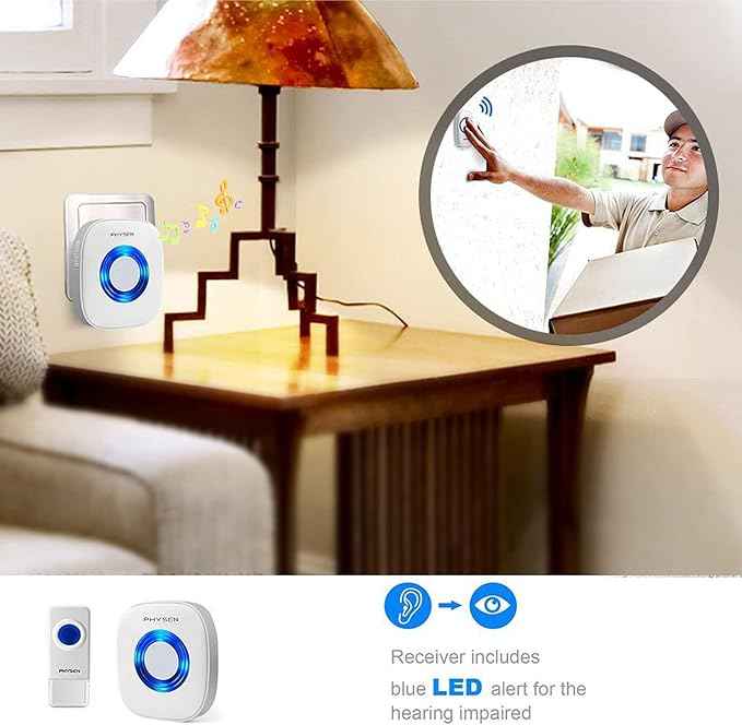 Wireless Doorbell with 3 Receivers 2 Buttons, PHYSEN Waterproof Door Bell Kits