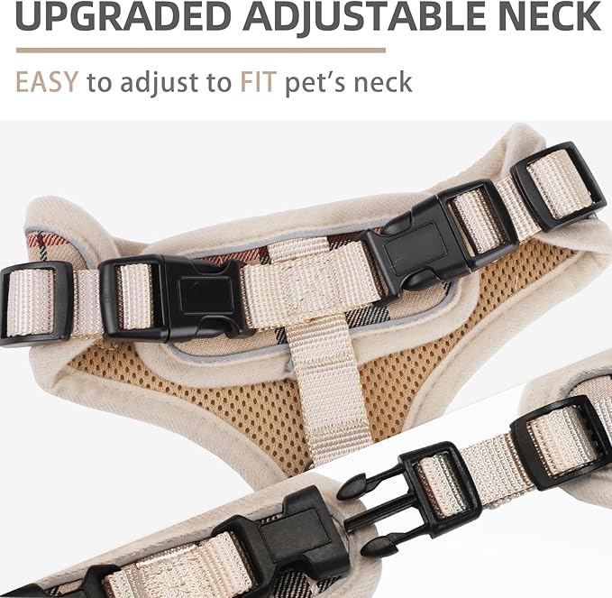 PUPTECK Soft Mesh Dog Harness and Leash Set Pet Puppy Cat Adjustable Reflective Padded Vest No Pull Harnesses, Beige, L