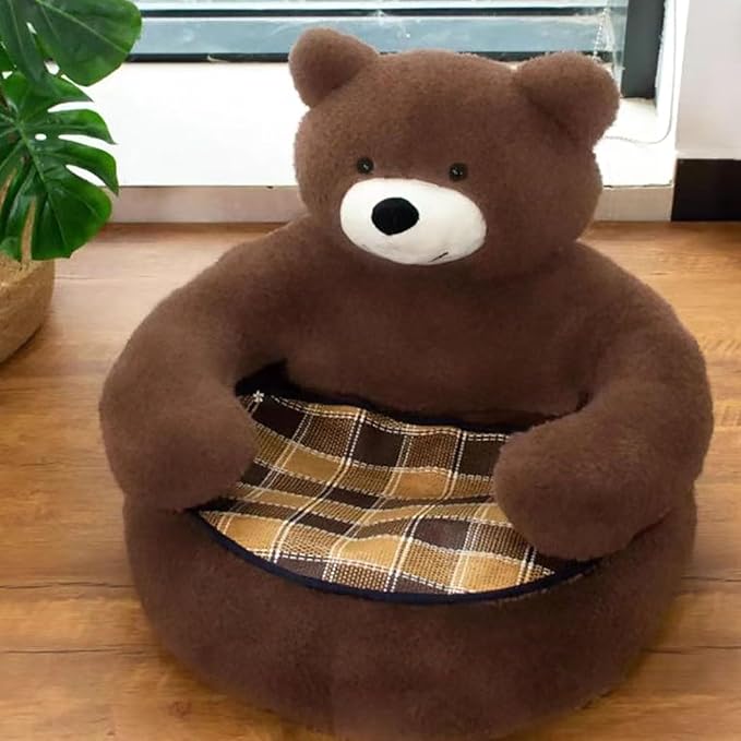 Dog Sofas & Chairs, pet Shape Sofa, Slip Resistant Dog cat Furniture, Adorable Bear Shaped Pet Sofa Bed, Washable Dog cat Couch, Plush Soft Couch for Dogs and Cats XL(bottomDiameter77cm) Brown+mat