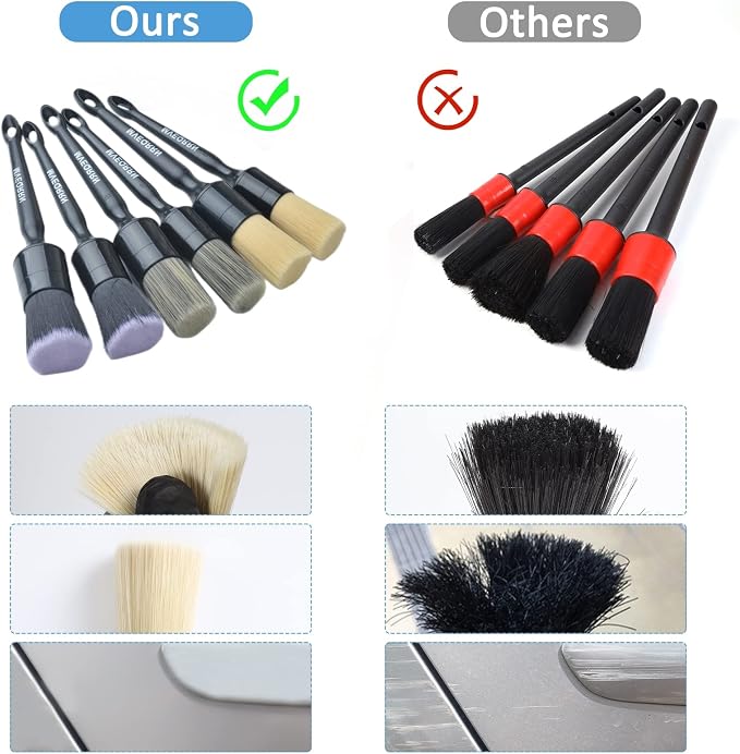 6pcs Car Detailing Brush Set-2pcs Boars Hair Car Detailing Brushes, Leather
