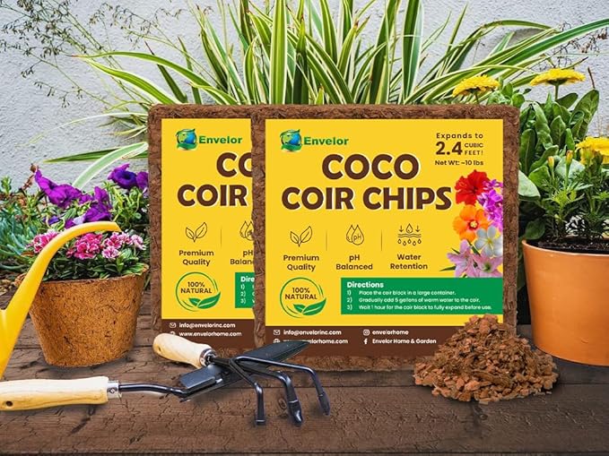 Coco Coir Husk Chips 1-Pack – 2.4 Cu. Ft. Compressed Coconut Coir Bricks, 10 lb. Natural Substrate for Indoor & Outdoor Use, Orchid Bark Alternative, Orchid Potting Mix, Indoor Plant Soil