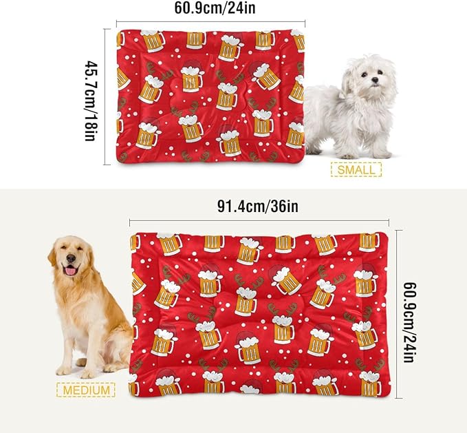 Christmas Beer Mugs Deer Pet Bed Cute Dog Bed Mat Absorbing Non Slip Pad Pet Sleeping Mat for Small, Medium, and Large Dogs Puppy Cat 24 in x 18 in
