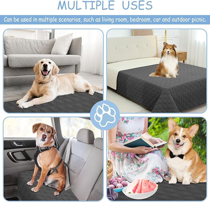 SPXTEX 100% Waterproof Dog Bed Cover, Reusable Pet Furniture Cover, Non-Slip Dog Blanket Incontinence Mattress, for Kids Children Dog Cats Cover Sofa Couch(82x102 Inches, Dark Gray)