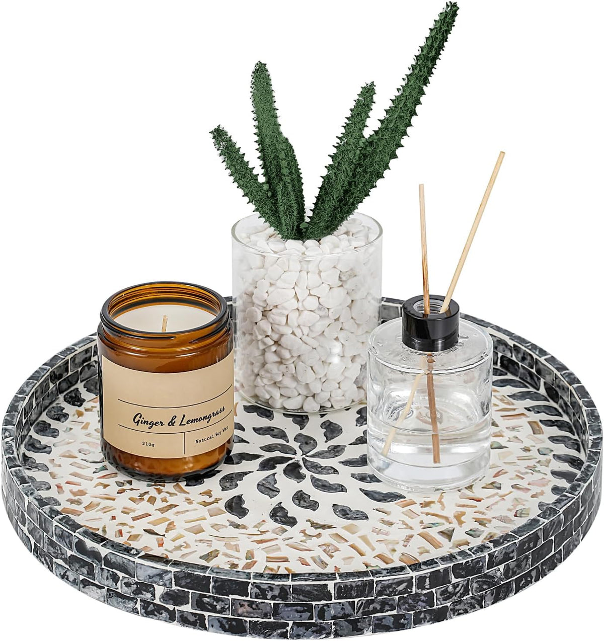 12.5" Lazy Susan for Table Top – Mother of Pearl Spinning Turntable Serving Tray, Marble Lazy Susan Organizer for Dining Table Centerpiece, Kitchen Island Decor, Bathroom Counter, Outdoor Use (Flower)
