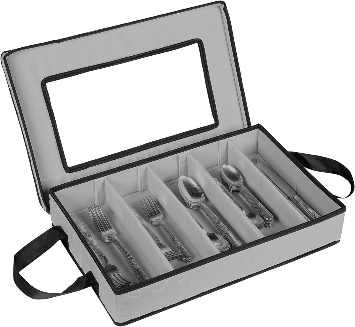 Flatware Storage Case 5 Compartments Silverware Container Box, Gray