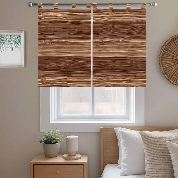 Brown Western Bedroom Curtains 63 Inch Length, Window Curtains Tab Top