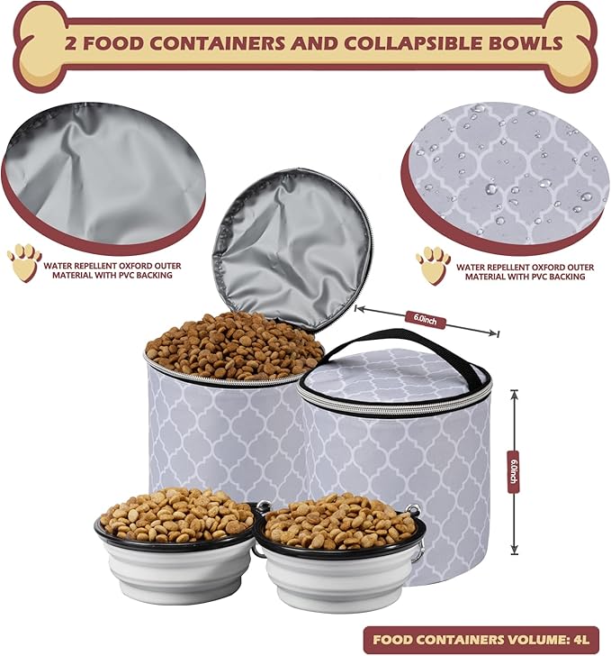 BAGLHER Dog Travel Bag Backpack, Airline Approved Pet Supplies Backpack, Dog Travel Bag with 2 Silicone Collapsible Bowls and 2 Food Baskets DLWhite