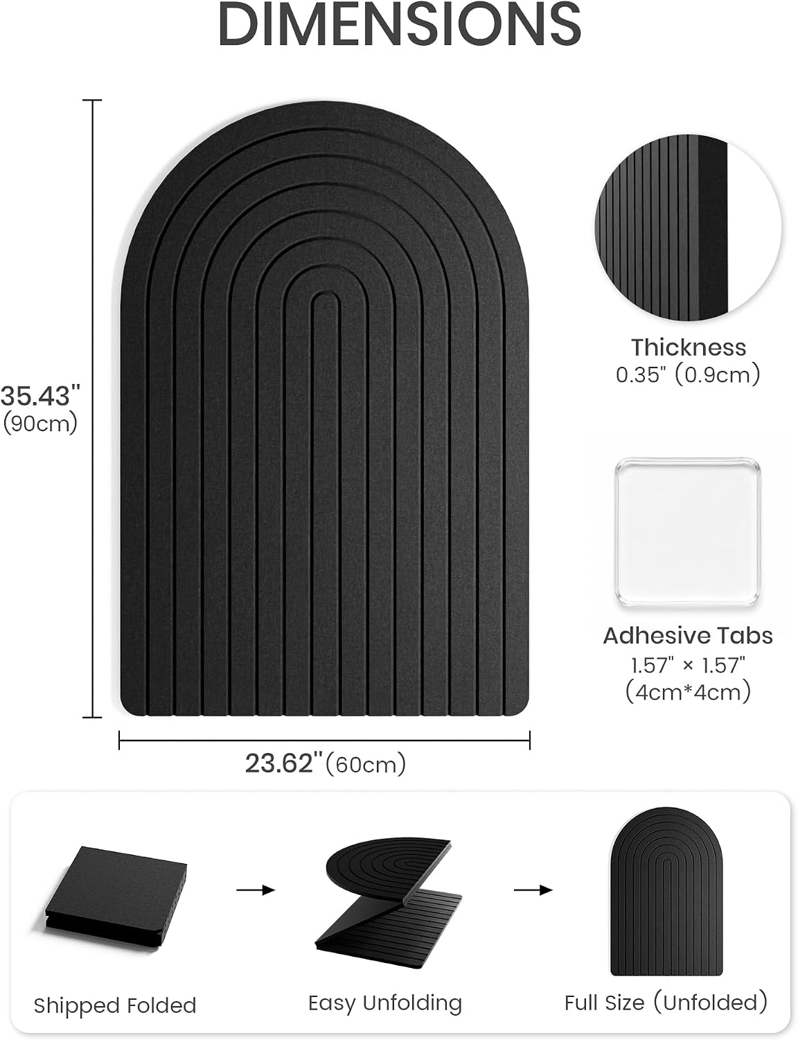Large Arched Felt Bulletin Board 35.4''×23.6'', Black