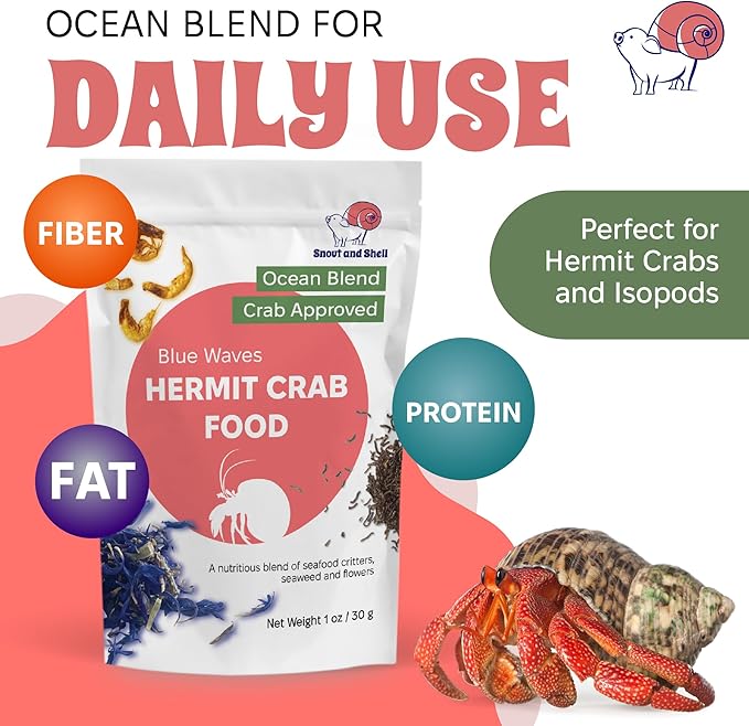Blue Waves Hermit Crab Food – Marine Protein with Krill, Bloodworms & Sea Veggies – 30g – Snout and Shell