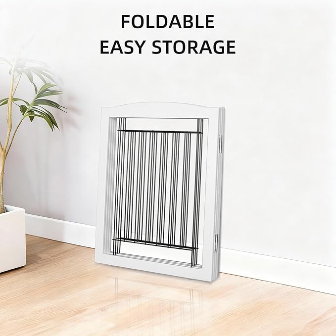ZJSF Freestanding Foldable Dog Gate for House Extra Wide Wooden White Puppy Gate Stairs Dog Gates Doorways Tall Pet Gate 3 Panels Pet Fence