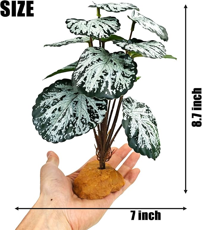 Woyrise Reptile Artificial Plants for Terrarium Decor, Amphibian Habitat Decorations Bearded Dragon Tank Accessories fit Crested Gecko Leopard Lizard Chameleon Snake Frog - Fake Spots Heuchera