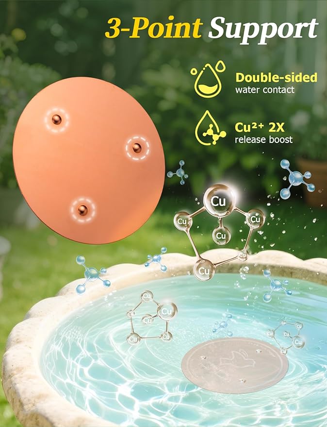 Mellbree Bird Bath Copper Disk, 0.6mm Reinforced 99.99% Pure Copper Cleaning Disk for Physical Safe Clean Water All-Season, Universal Fit for Outdoor Birdbaths, Bowl, Bird Bath Solar
