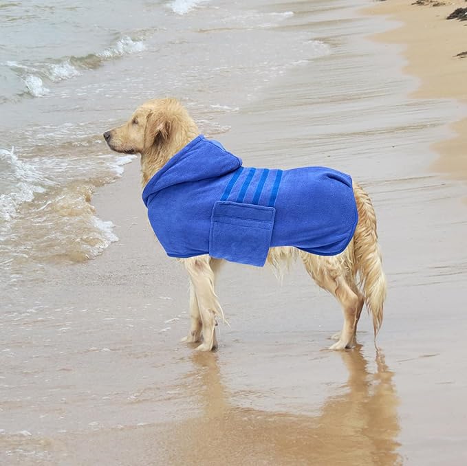Geyecete Dog Drying Coats with Hood - Absorbent Robe Dry Fast Dog Towel - Microfibre Fast Drying Super Absorbent - Blue - S