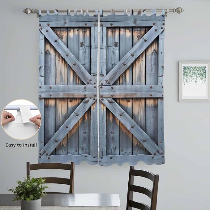 Farmhouse Wood Grain Living Room Curtains 84 Inch Length, Window Curtains Tab