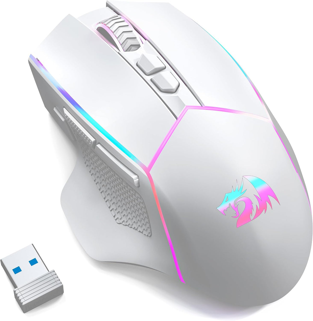Redragon Wireless Gaming Mouse, Tri-Mode 2.4G/Bluetooth/USB-C, 7 Programmable Buttons, Tactile Rapid Fire Key, 24000 DPI RGB Ergonomic Mouse for PC Windows Gaming & Work, M814W