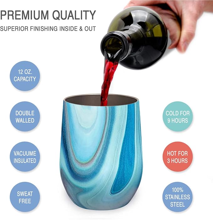 CHILLOUT LIFE 12 oz Stainless Steel Wine Tumblers 2 Pack