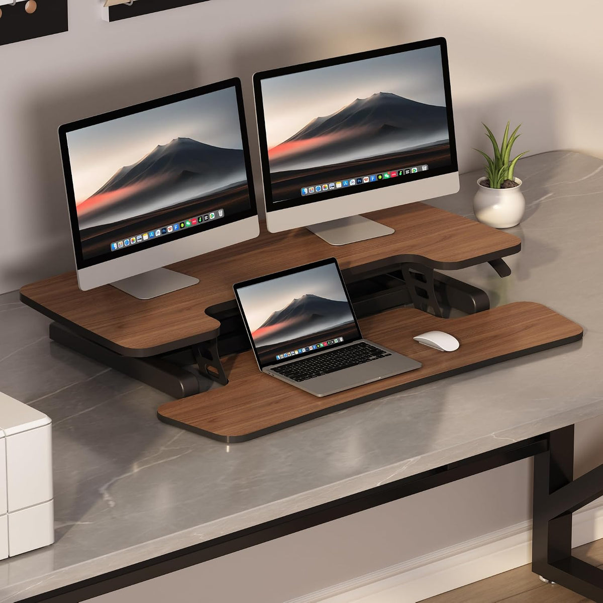 FLEXISPOT 36" Standing Desk Converter, Dual Monitor Desk Riser, Sit Stand Computer Workstation with Ergonomic Height Adjustment, Large Stand Up Desk Riser for Home Office, Walnut