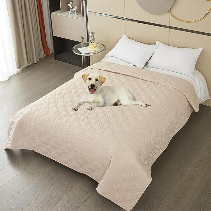 GIBZ Waterproof Dog Bed Cover Anti Slip Pet Furniture Protector Washable Blanket Large Soft Quilted Mat, Beige, 100x127cm