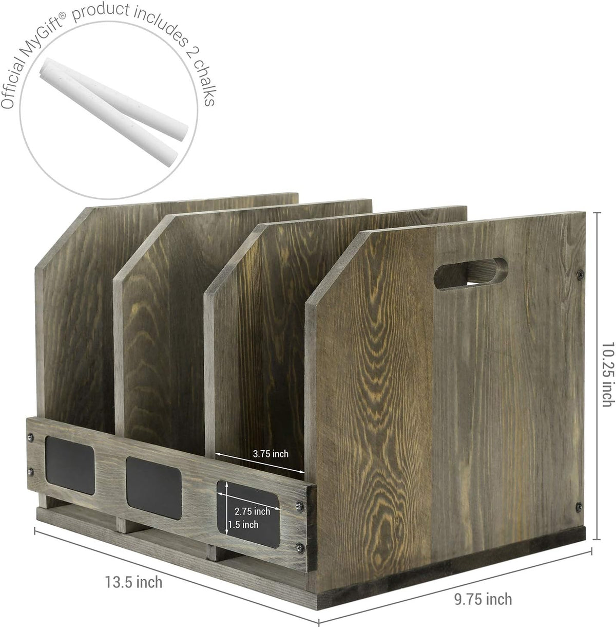 MyGift Gray Wood Magazine Holder with 3 Compartments & Chalkboard Labels