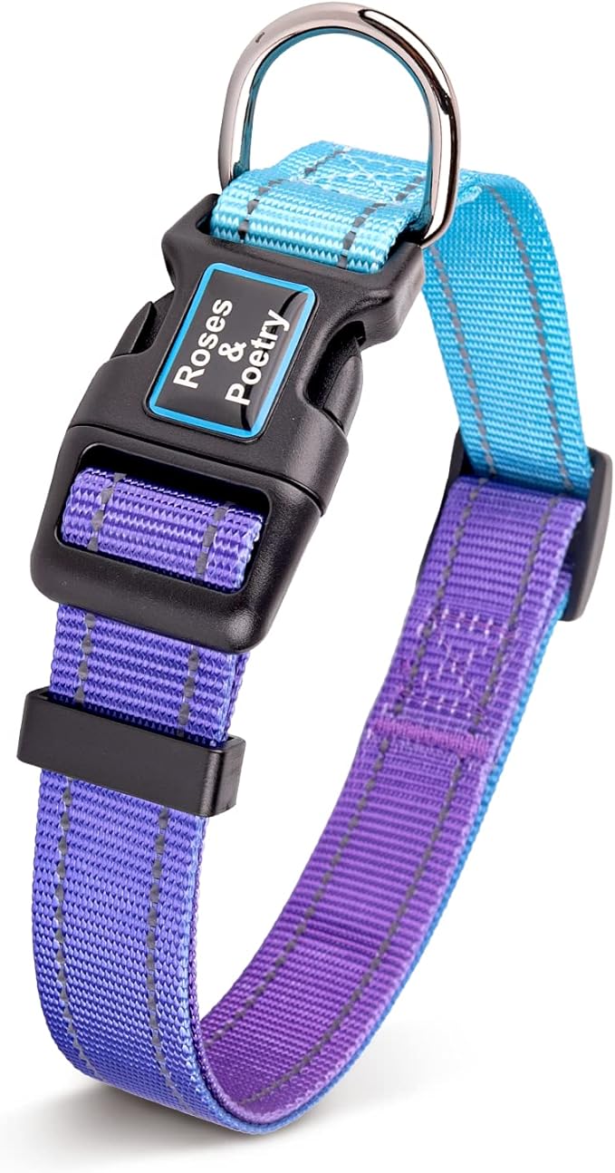 Roses&Poetry Reflective Dog Collar with Gradient Violet, Adjustable Durable Pet Collars for Small Medium Large Dogs (Violet-XS)