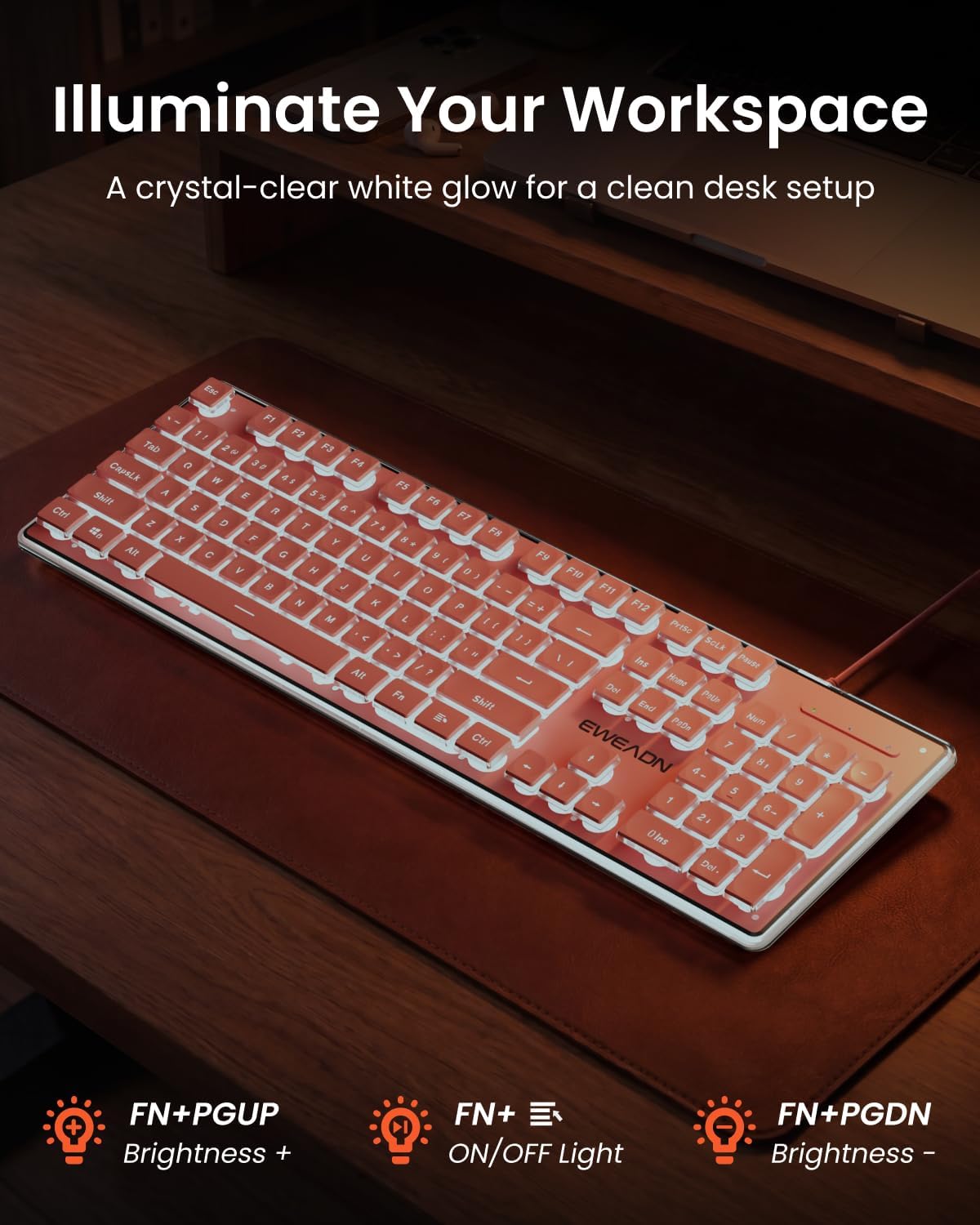 Wired Keyboard with White Backlit, Never Fade, Soft Click Typing, Pink