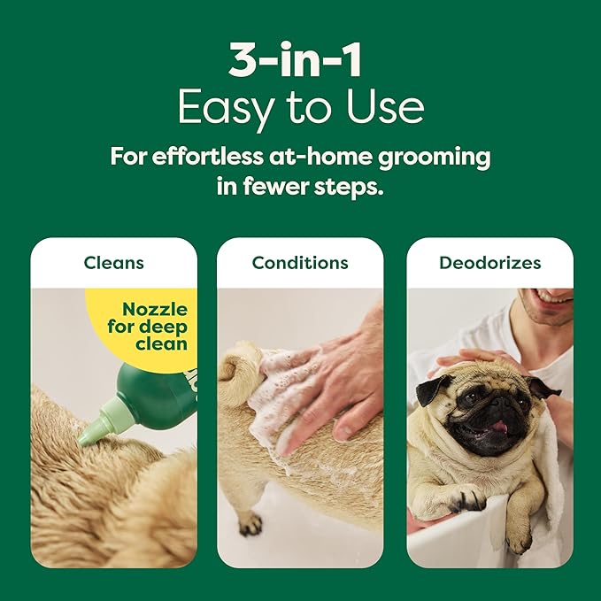 Earth Rated Hypoallergenic 3-in-1 Soothing Dog Shampoo & Conditioner for Dogs & Puppies, Deodorizing, 98.5% Natural Origin Ingredients, 16 oz