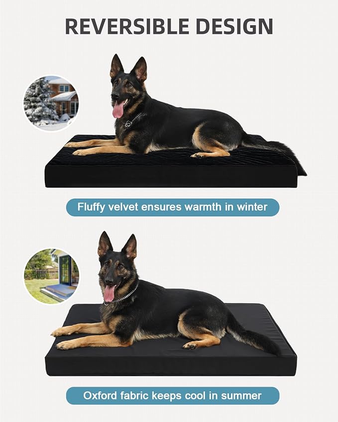 KSIIA Orthopedic Dog Bed Crate Waterproof Pet Mats for Large Dogs Deluxe Plush Washable Pet Bed with Egg Crate Foam & Removable Cover, 41 x 27 Inch, Black
