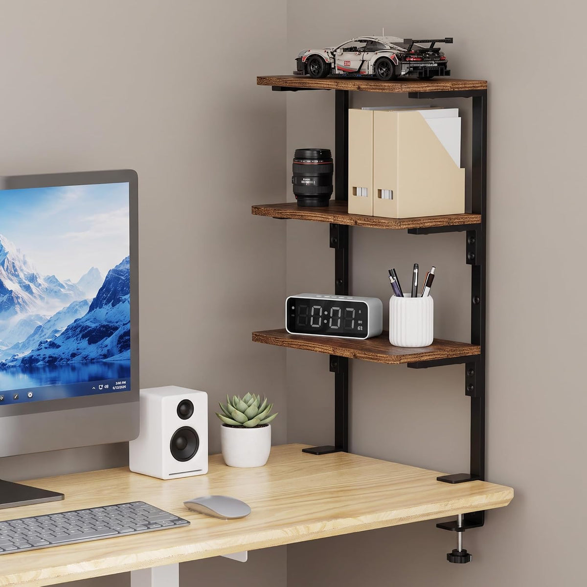 3-Tier Desk Shelf, Adjustable Clamp-On Desktop Organizer