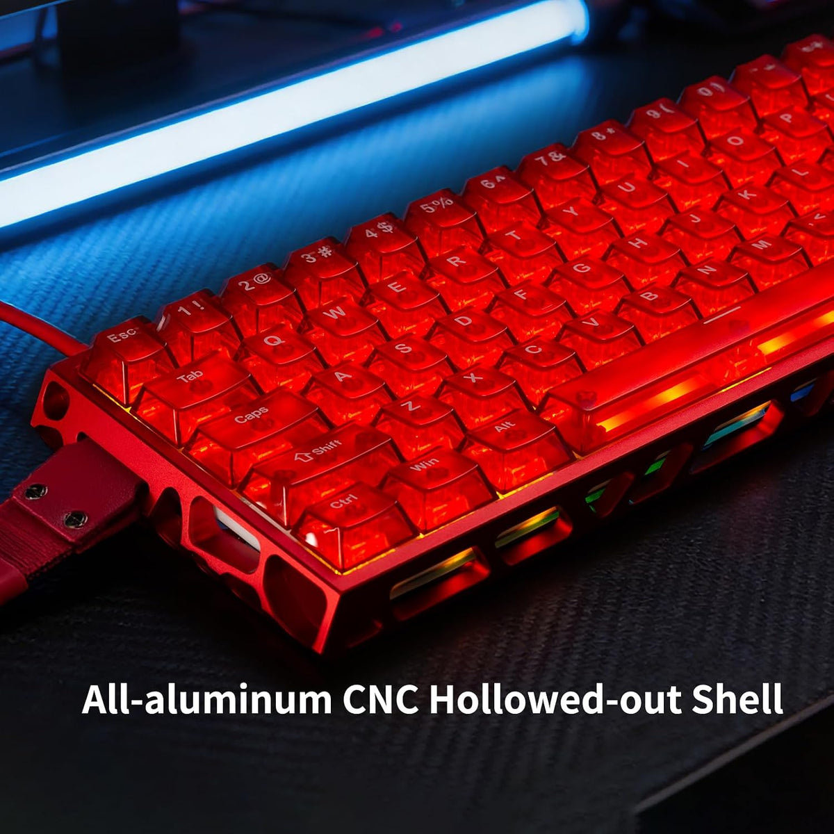 IROK MG63 64 Keys Wired Magnetic Switch Keyboard, 512KHZ All Keys Scan Rate, PCB Nano-Coating Waterproof, ARGB Light and Shadow Coexist 8KHZ/CNC Carved Aluminum Gaming Keyboard (Red)