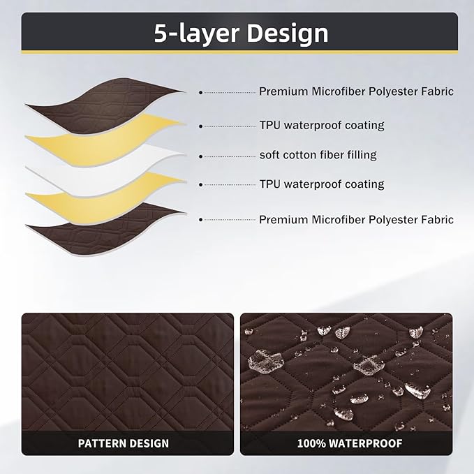 ele ELEOPTION 100% Waterproof 2 Piece Couch Cover Pet Blanket Sectional L Shape Sofa Cushion Cat Dog Bed Cover (Chaise Lounge + 2 Seat Covers) Brown