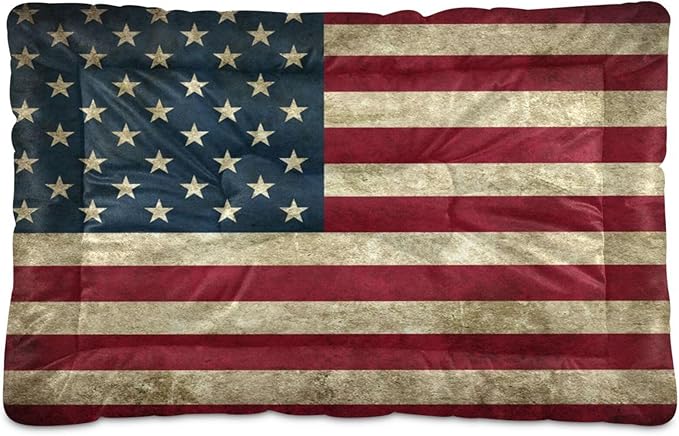 American Flag Dog Bed Mat, Cat Crate Pad with Non-Slip Bottom Washable Soft Pet Kennel Beds for Small Medium Large Dogs, 24"x18"