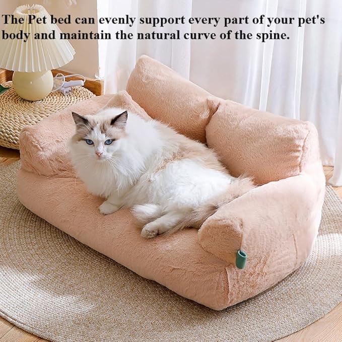 Soft Fluffy Self-Warming Cat Bed | Washable Pet Sofa for Indoor Cats & Small Dogs | Cute Princess-Inspired Kitten Couch & Puppy Bed(Light Orange,29.53''*20.08''*11.02'')