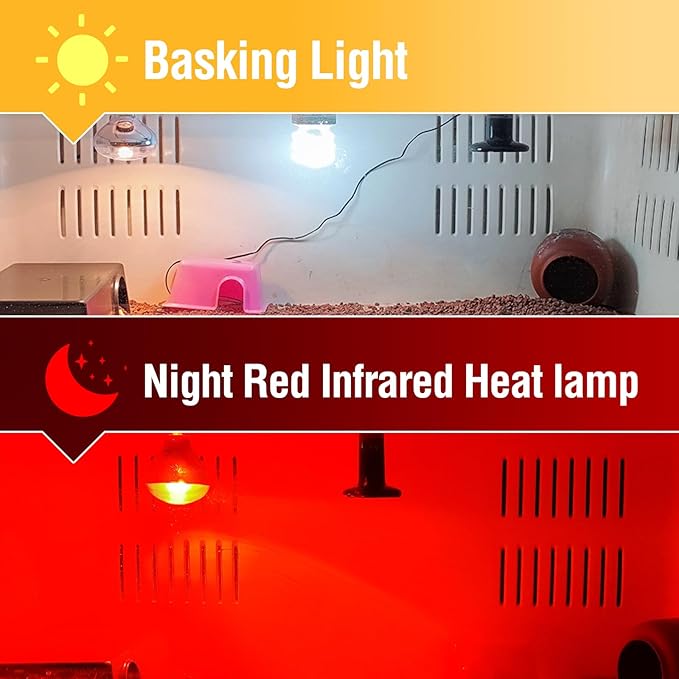 Leoterra 75w Heat Lamp Bulbs Day and Night Heat Lamp Bulbs Combo Pack, Dimmable Heat lamp for Reptiles, E26 Base,Easy to Install,Long-Lasting Reptile Heating Bulb