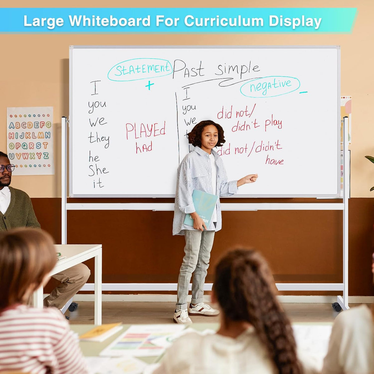 Maxtek Silver Rolling Whiteboard 72 x 48 in, Double-Sided Magnetic