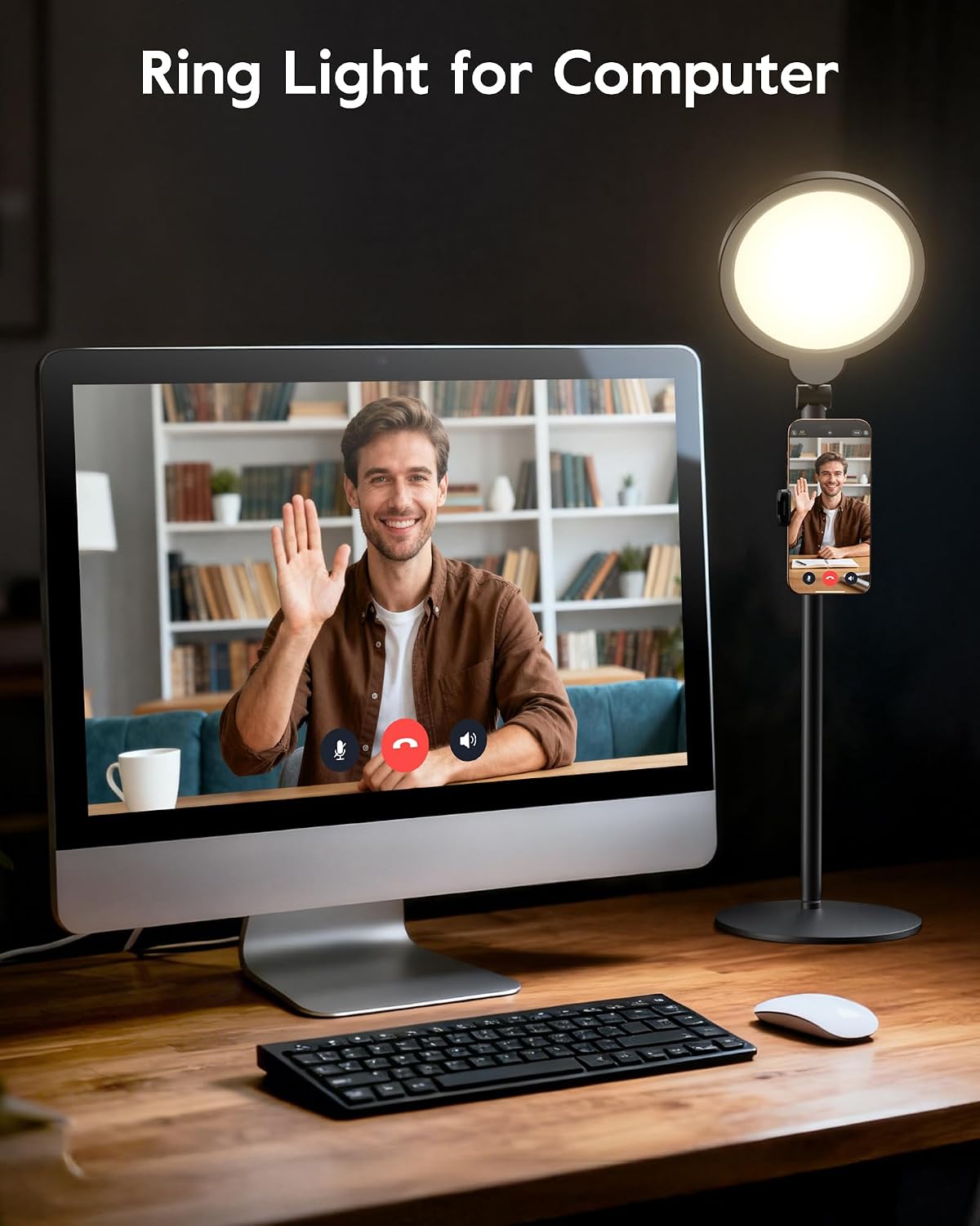 Desk Ring Light with Stand for Computer, 30 Modes Video Conference Lighting