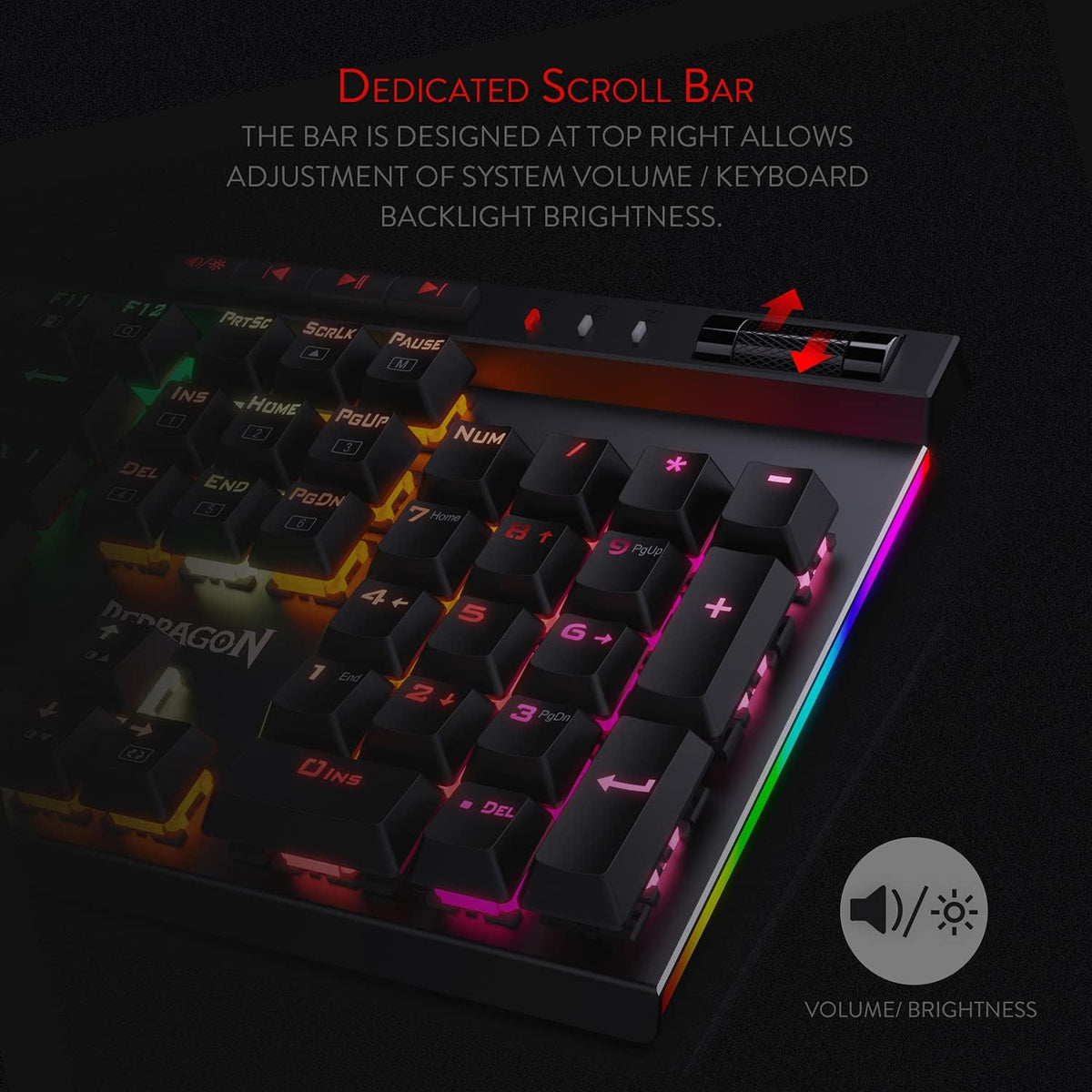Redragon K580 Wired RGB Mechanical Gaming Keyboard, Macro Key & Media Wheel