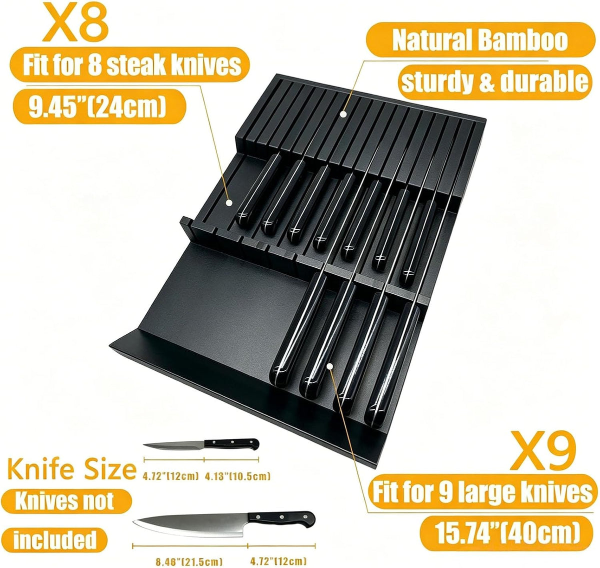 Bamboo In Drawer Knife Block Knife Storage Holder Organizer, 17 Slots