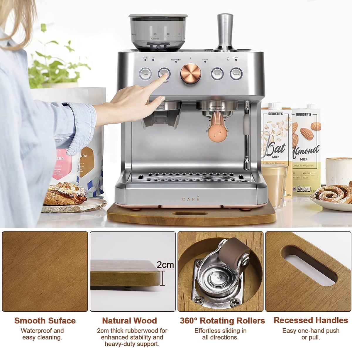 Sliding Tray for Coffee Maker - Solid Wooden Appliance Slider with 360° Smooth Rolling Wheels for Heavy Kitchen Appliances, Easy Under - Cabinet Access (Approach 16" D x 12" W)