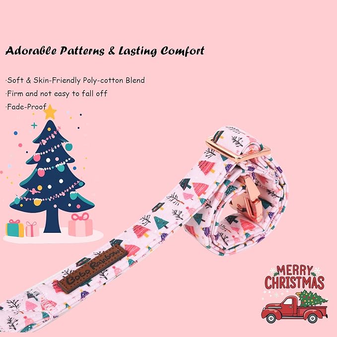 Christmas Dog Collar, Pink Christmas Tree Soft Comfortable Collars with Bow Adjustable Pet Collar with Premium Metal Buckle Dog Necklace for X-Large Girl Dogs