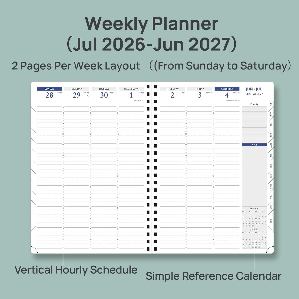 POPRUN Weekly Planner 2026-2027, 8.25" x 11.75" Academic Daily Calendar